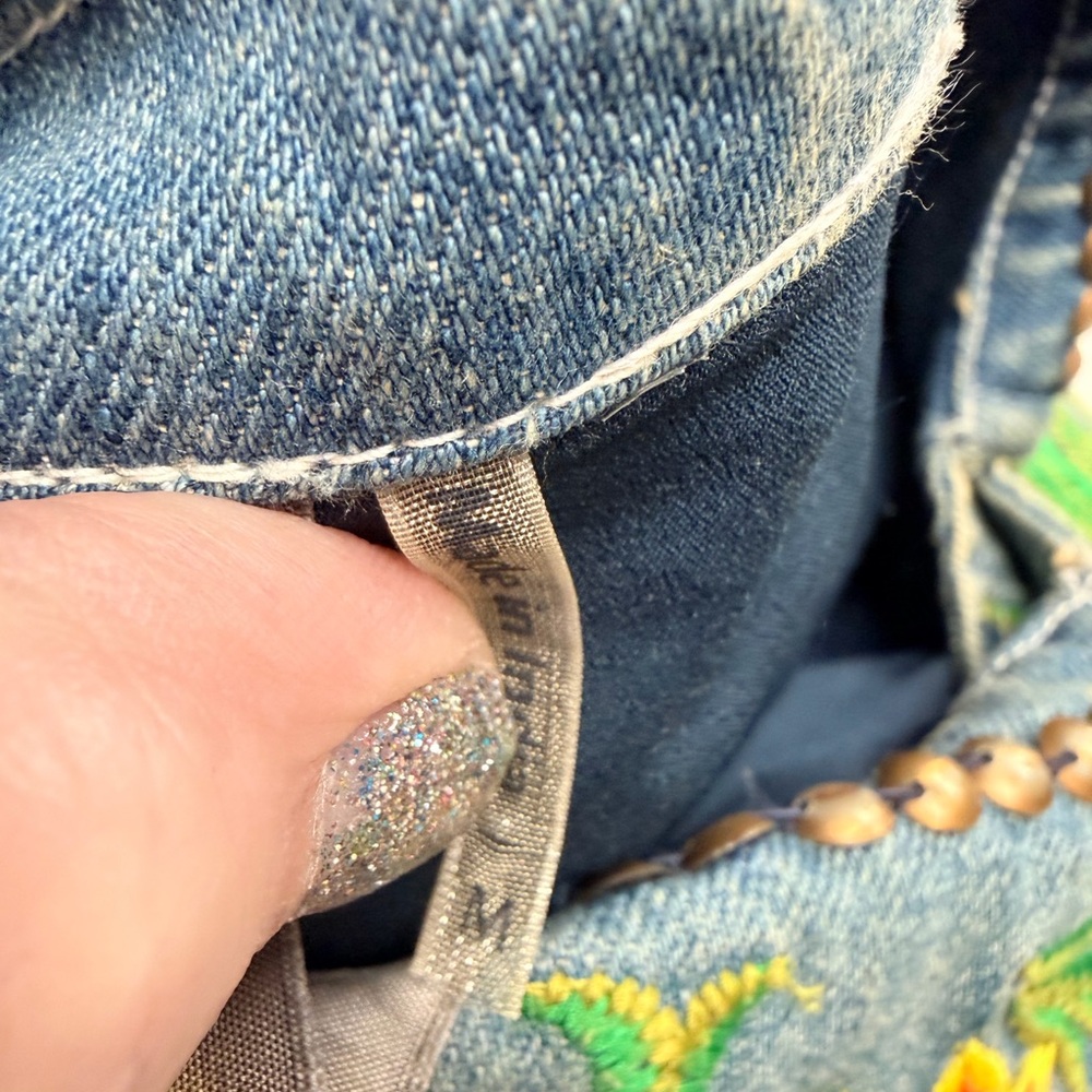 Aratta Women's Embroidered Denim Jacket - Blue and Multicolor - Picture 13 of 16